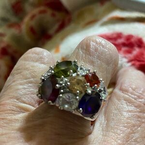 NVC designer.THIS IS A STATEMENT RING !!! Multicolor Gemstone Silver Ring size 7